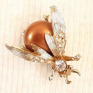 MCM Fly Brooch Clear Rhinestones And Coppertone Jelly Belly